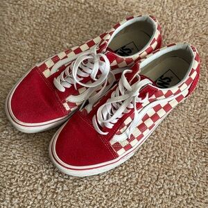 Vans Checkerboard Low Top Sneakers - Red & White